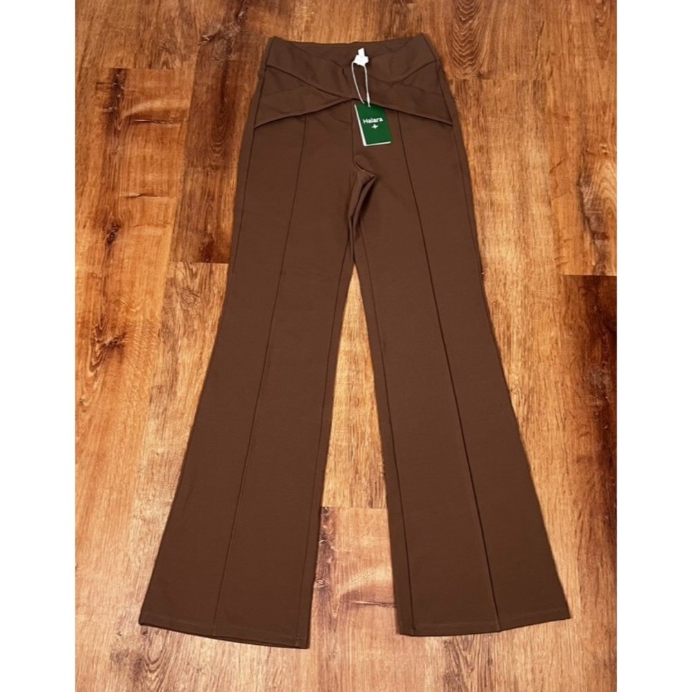 Halara High Waisted Pocket Flare Leg Athleisure Pants Brown Women's SMALL